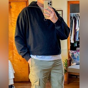 OneDNA Black Fleece Cropped 1/4 Zip Sweater